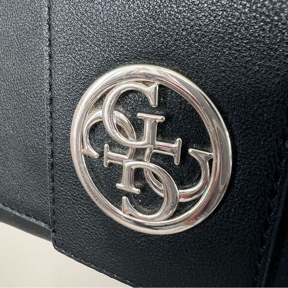 Guess Lani Vegan Black Two Handle Flap Satchel Crossbody Purse Bag - Picture 4 of 16